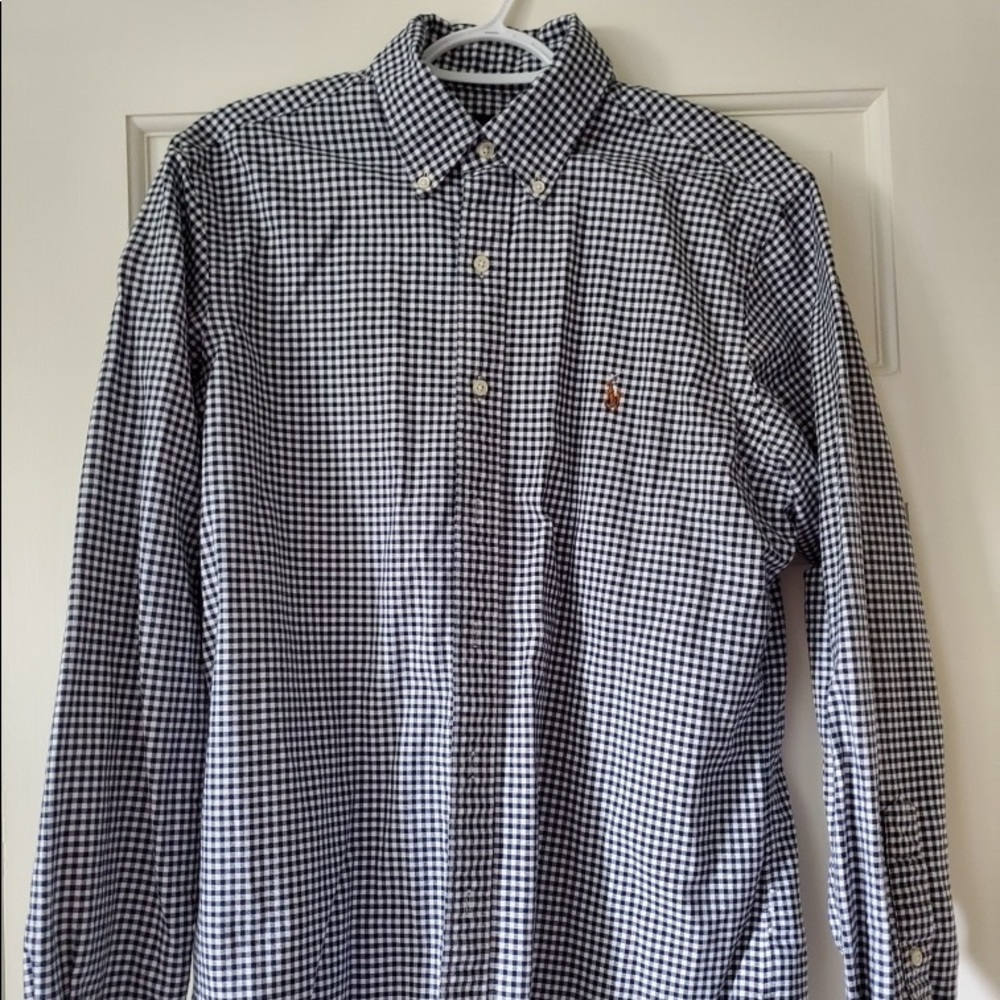 Men’s Black and White Medium Polo Dress Shirt